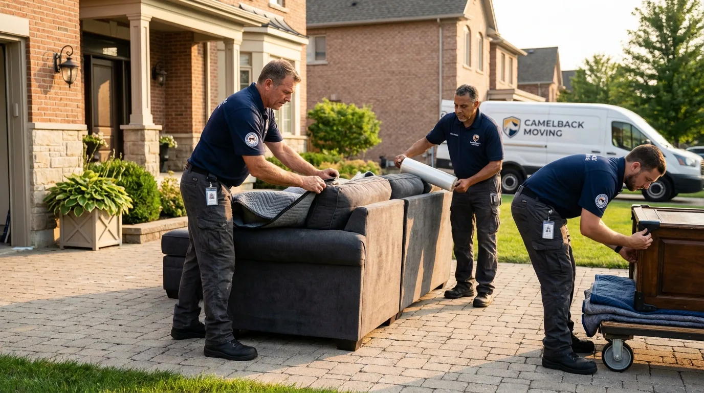 Large estate moving crew wrapping furniture in Arkansas City, AR